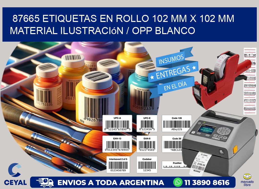 87665 Etiquetas en rollo 102 mm x 102 mm material Ilustración / OPP Blanco