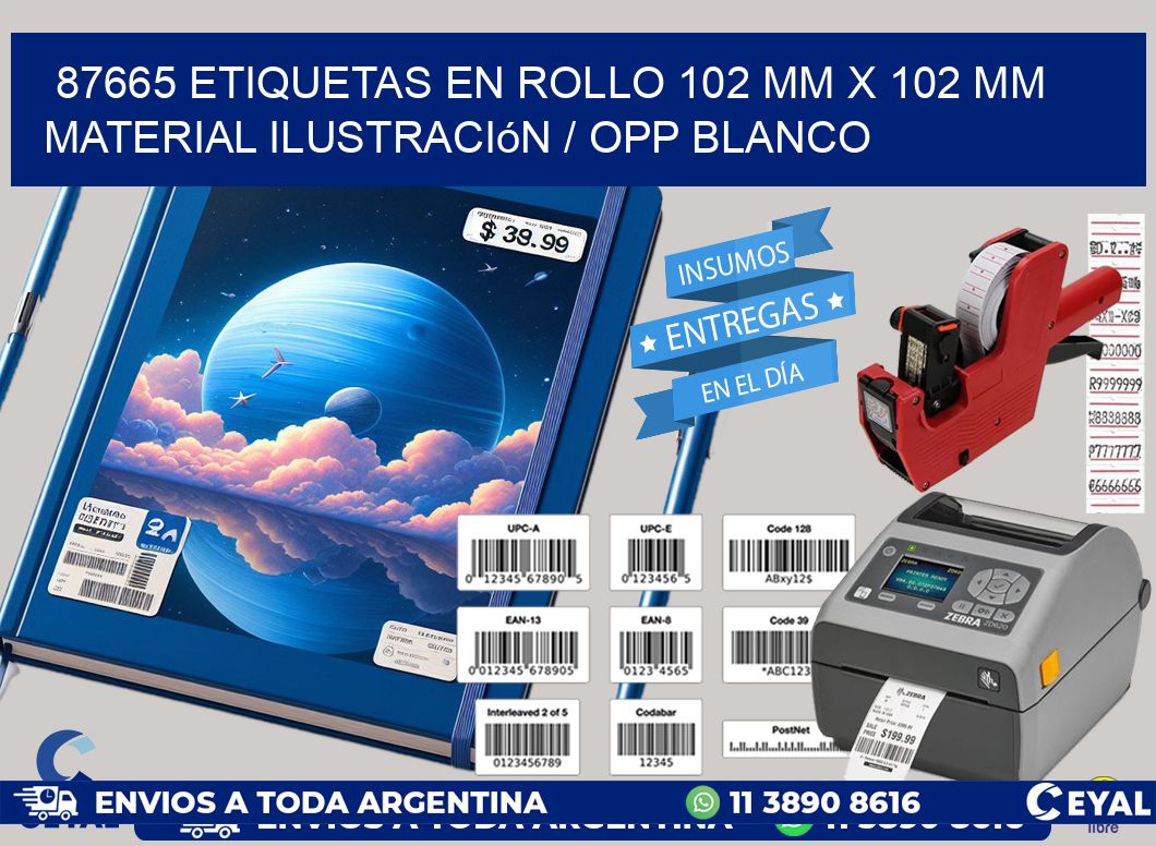 87665 Etiquetas en rollo 102 mm x 102 mm material Ilustración / OPP Blanco