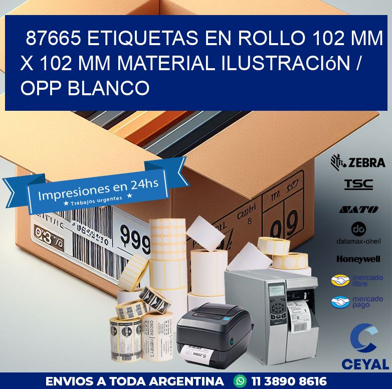 87665 Etiquetas en rollo 102 mm x 102 mm material Ilustración / OPP Blanco