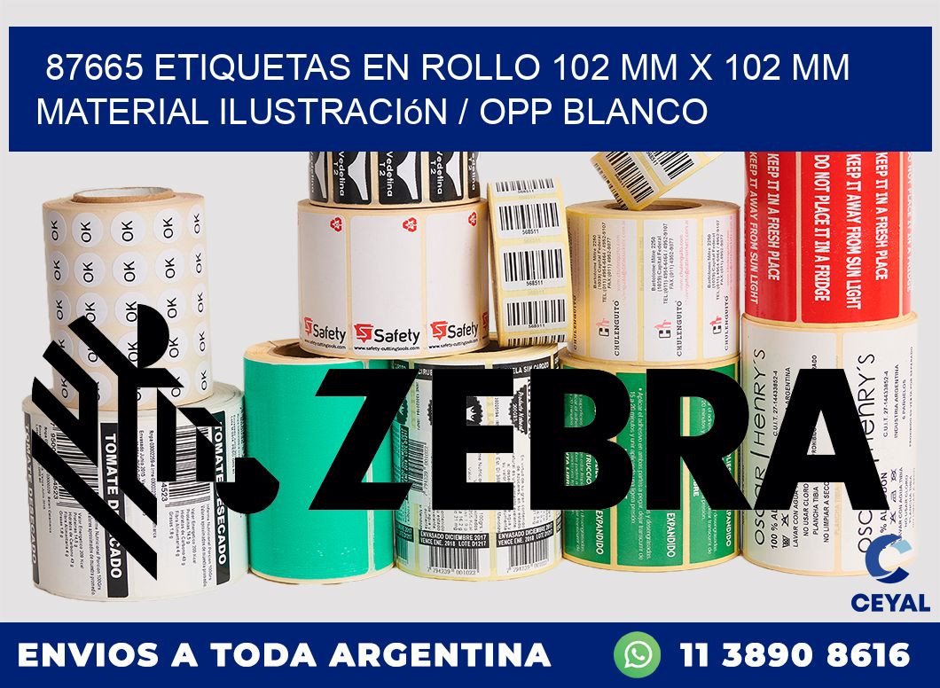 87665 Etiquetas en rollo 102 mm x 102 mm material Ilustración / OPP Blanco