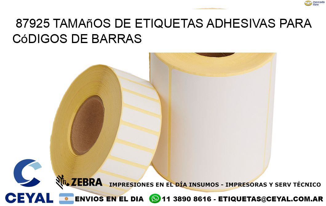 87925 Tamaños de etiquetas adhesivas para códigos de barras
