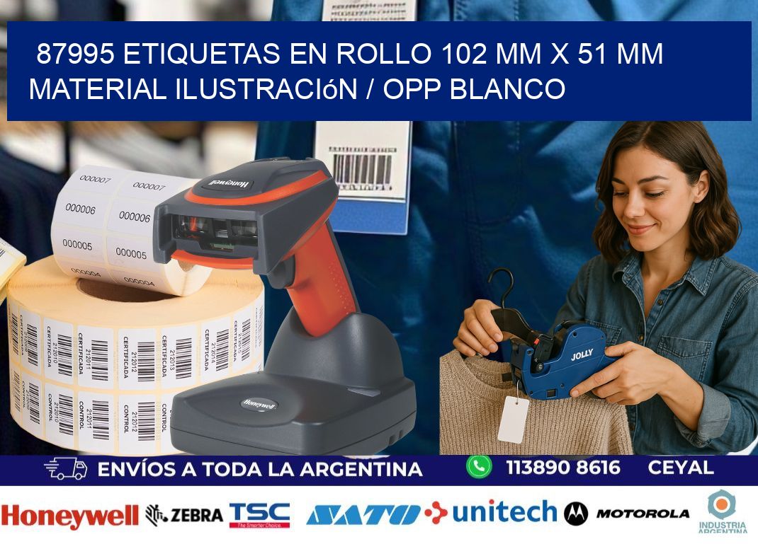 87995 Etiquetas en rollo 102 mm x 51 mm material Ilustración / OPP Blanco