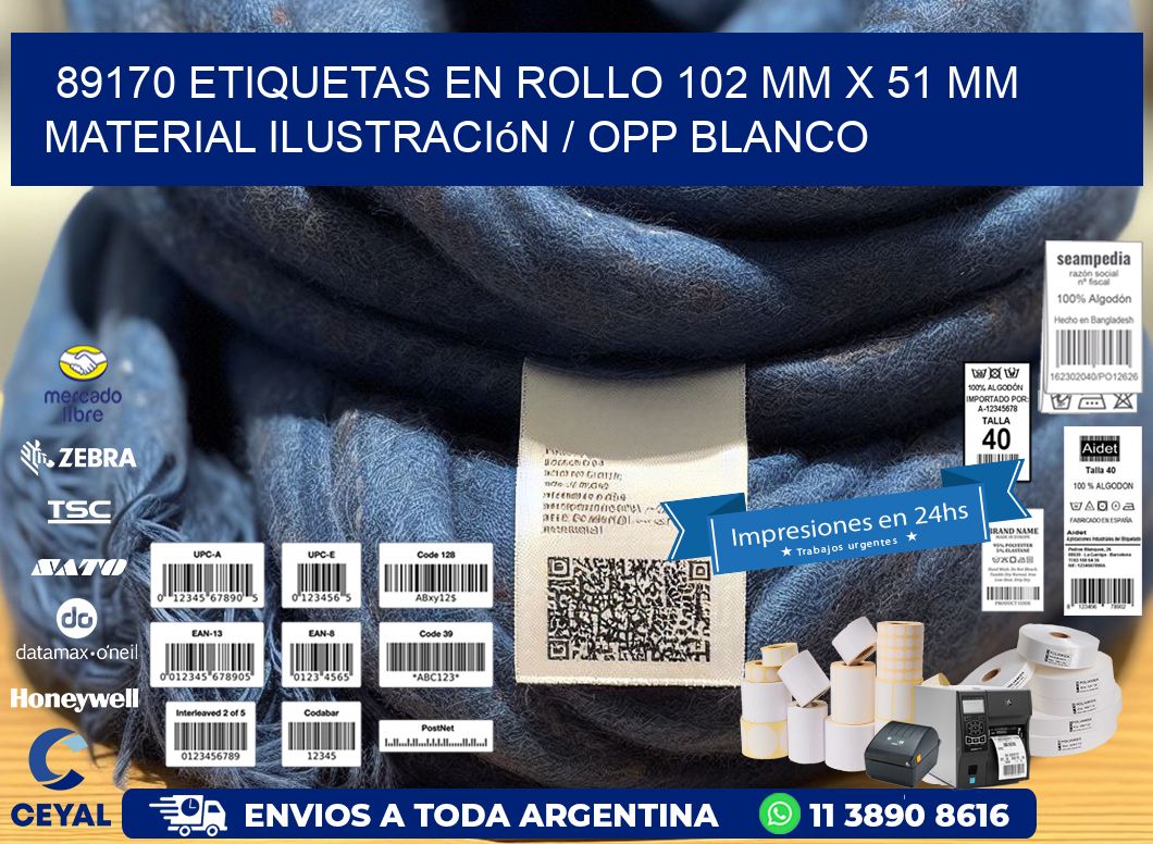 89170 Etiquetas en rollo 102 mm x 51 mm material Ilustración / OPP Blanco