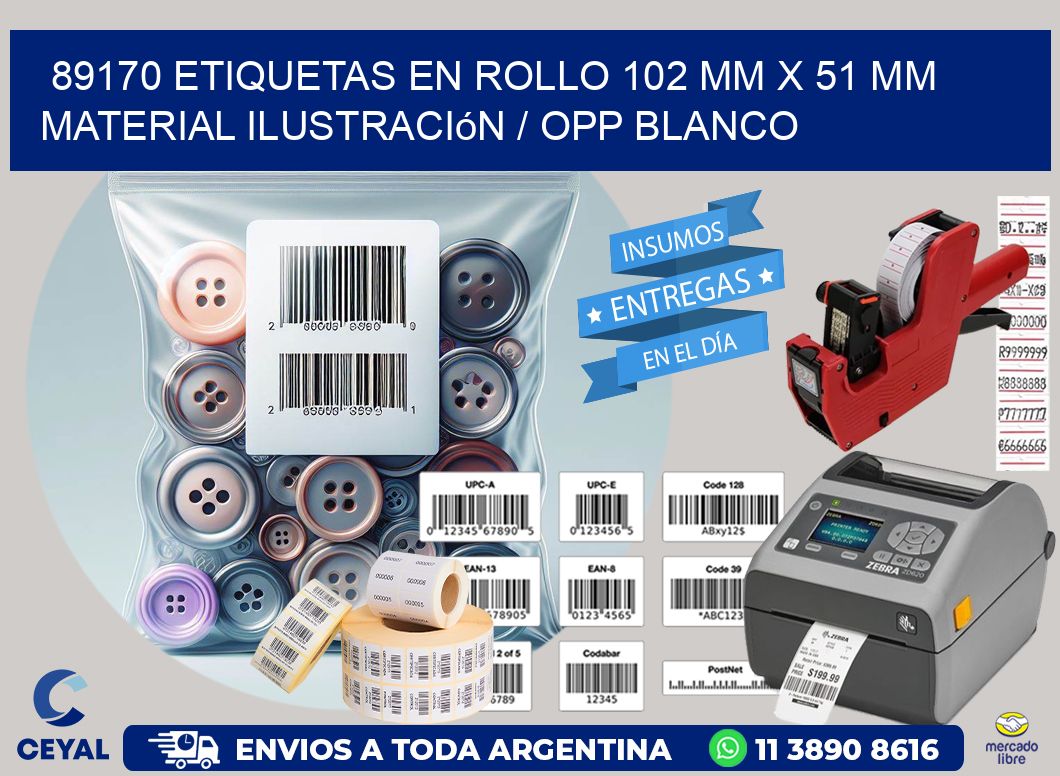 89170 Etiquetas en rollo 102 mm x 51 mm material Ilustración / OPP Blanco