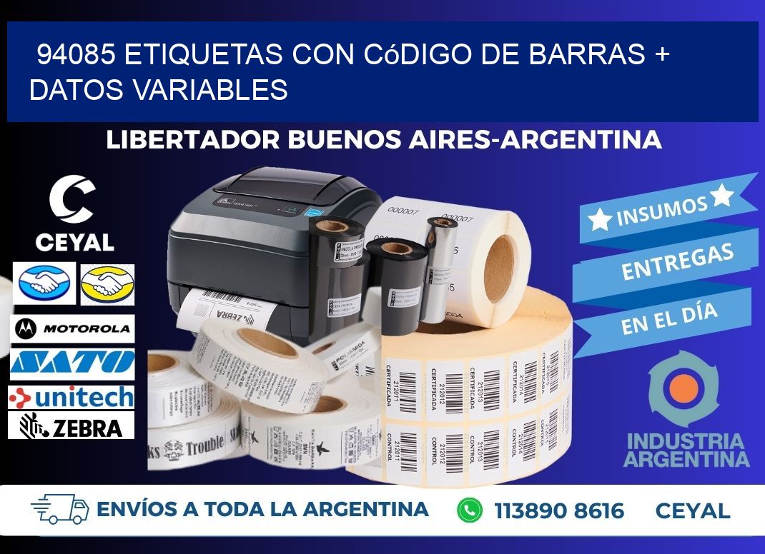 94085 etiquetas con código de barras + datos variables