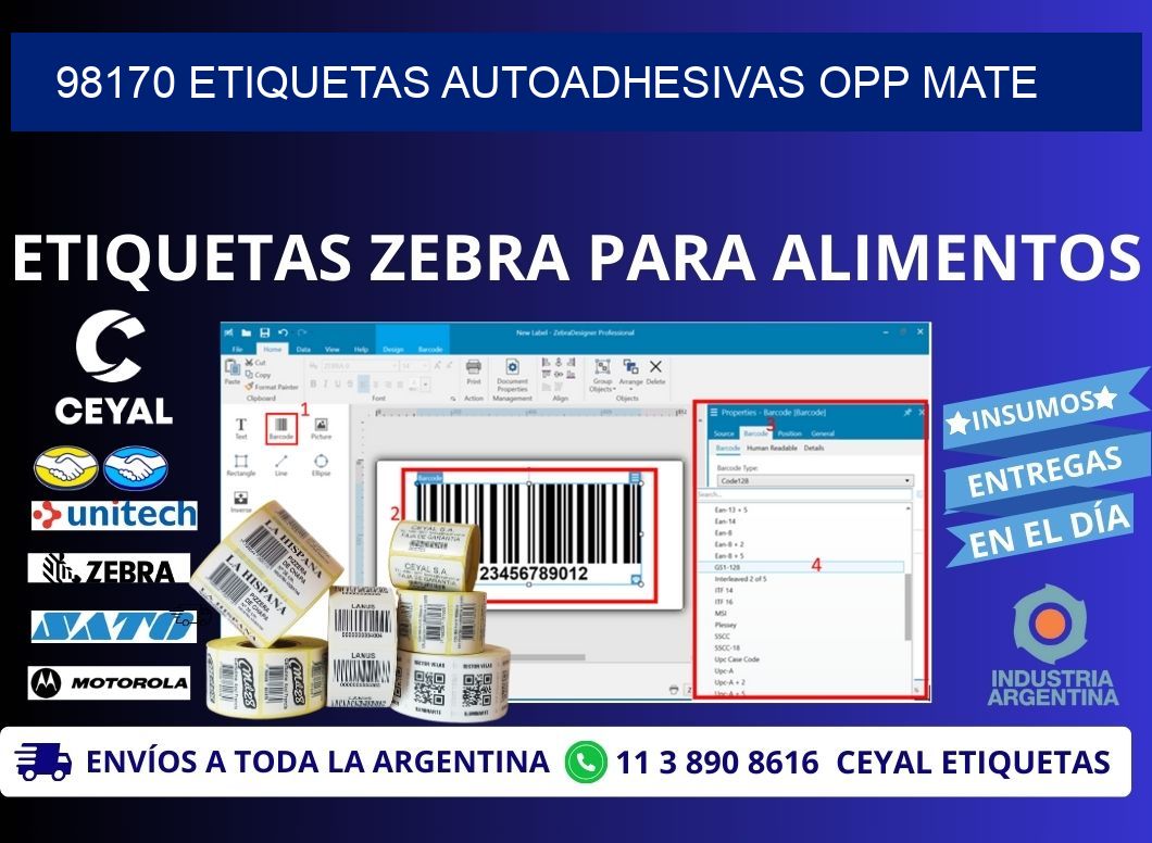 98170 etiquetas autoadhesivas Opp Mate