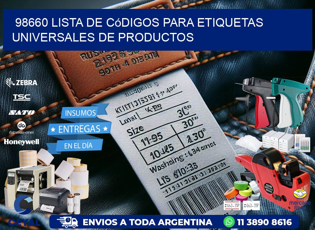 98660 Lista de códigos para etiquetas universales de productos
