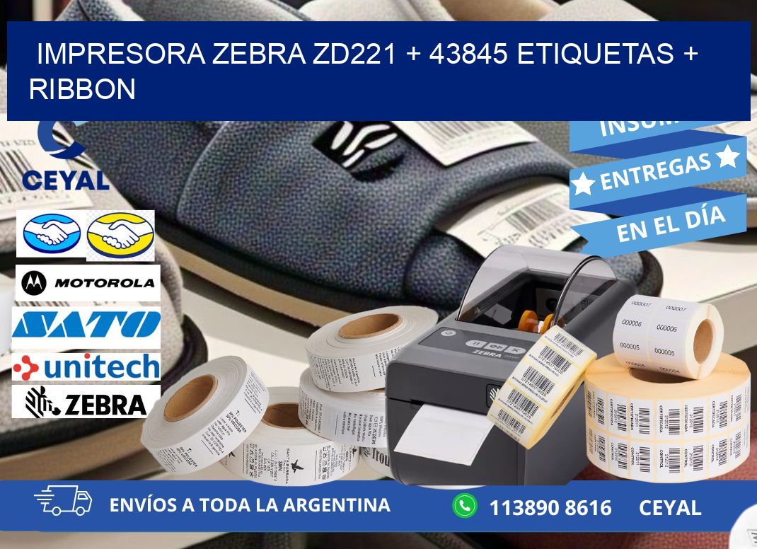 impresora zebra zd221 + 43845 etiquetas + ribbon
