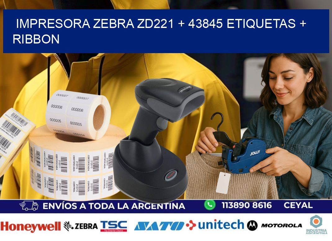 impresora zebra zd221 + 43845 etiquetas + ribbon