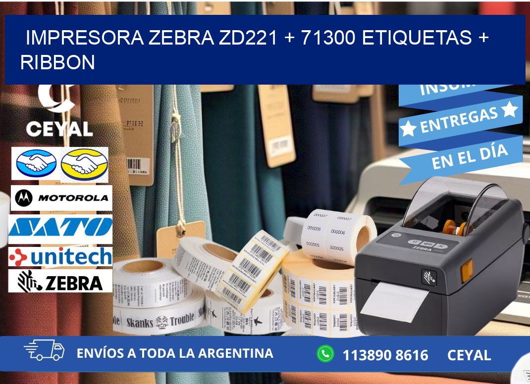 impresora zebra zd221 + 71300 etiquetas + ribbon