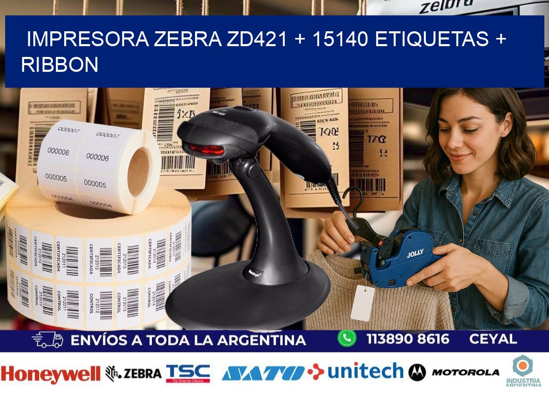 impresora zebra zd421 + 15140 etiquetas + ribbon