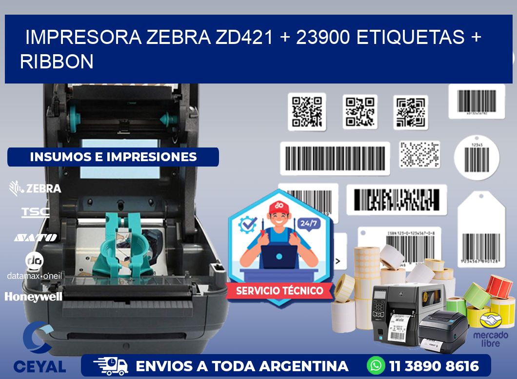 impresora zebra zd421 + 23900 etiquetas + ribbon