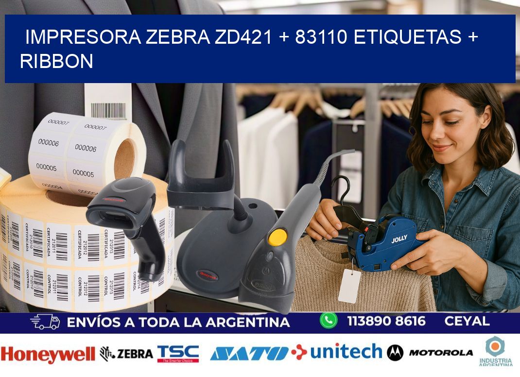impresora zebra zd421 + 83110 etiquetas + ribbon