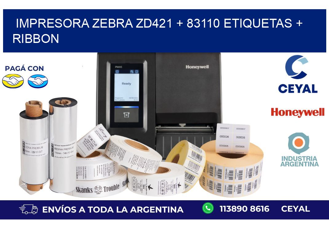 impresora zebra zd421 + 83110 etiquetas + ribbon