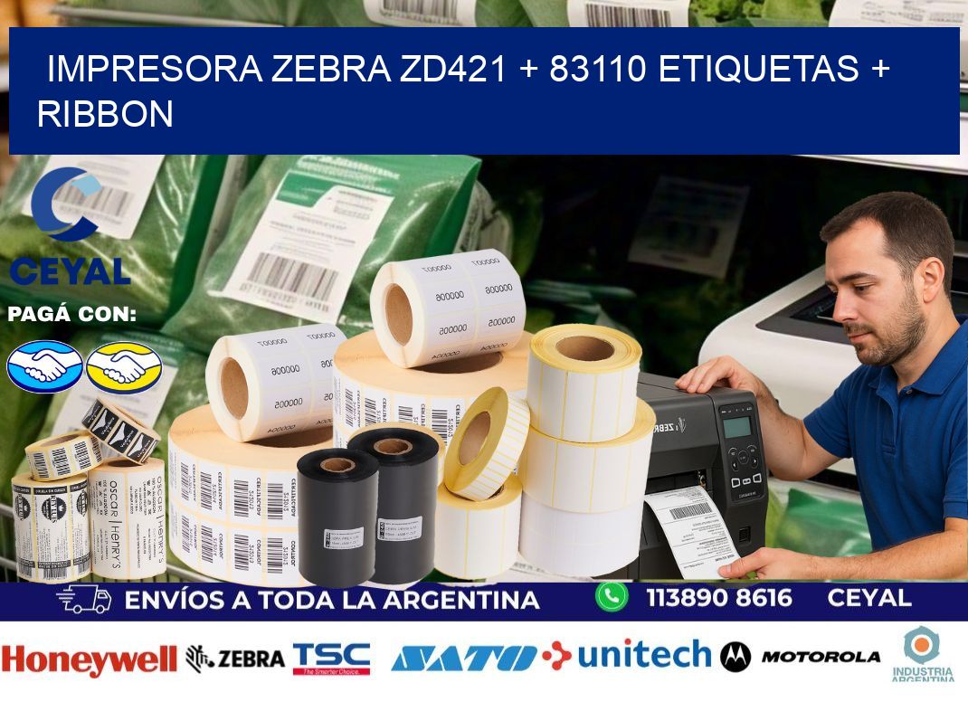 impresora zebra zd421 + 83110 etiquetas + ribbon