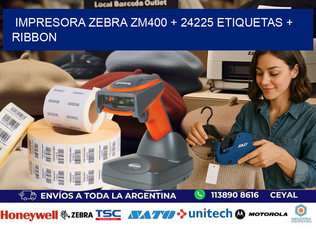 impresora zebra zm400 + 24225 etiquetas + ribbon