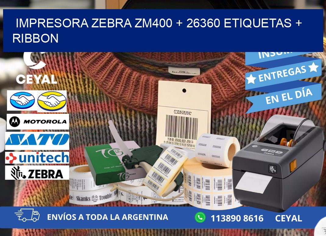 impresora zebra zm400 + 26360 etiquetas + ribbon