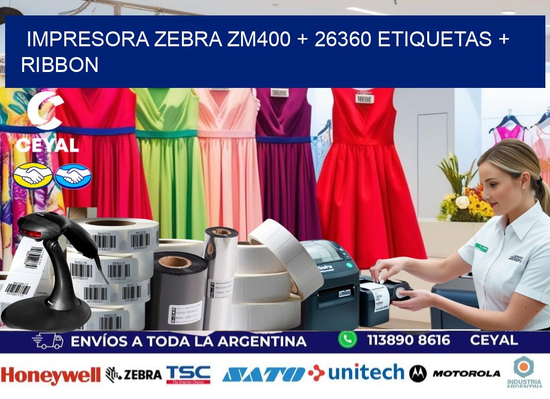 impresora zebra zm400 + 26360 etiquetas + ribbon