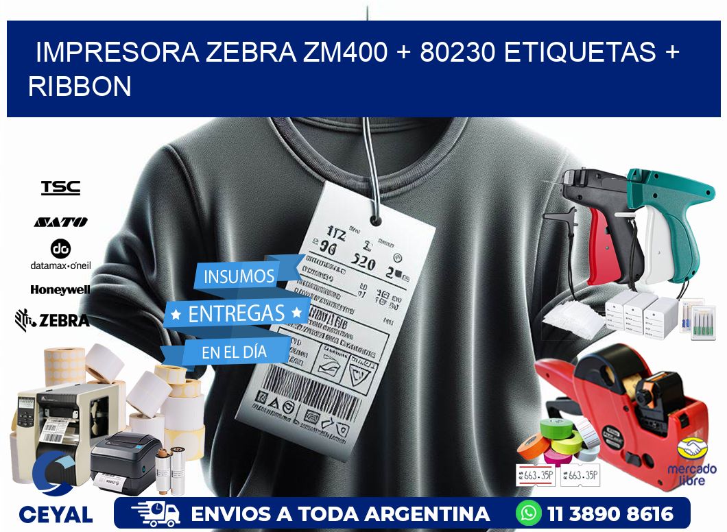 impresora zebra zm400 + 80230 etiquetas + ribbon