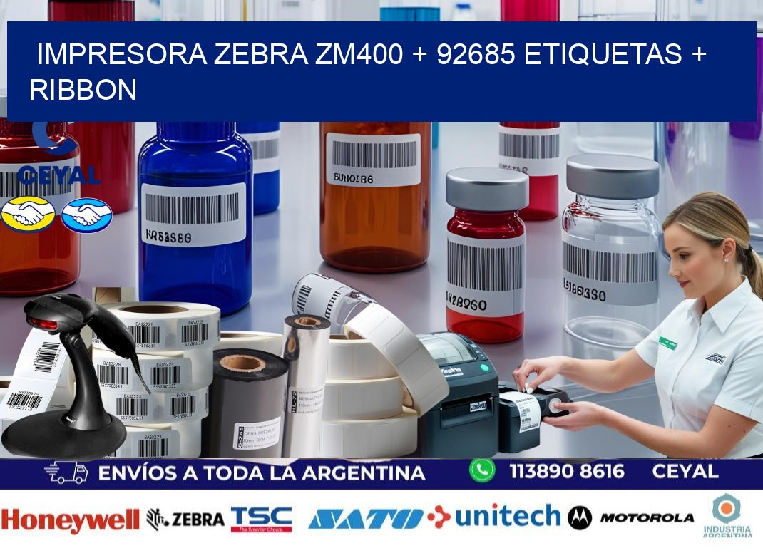 impresora zebra zm400 + 92685 etiquetas + ribbon