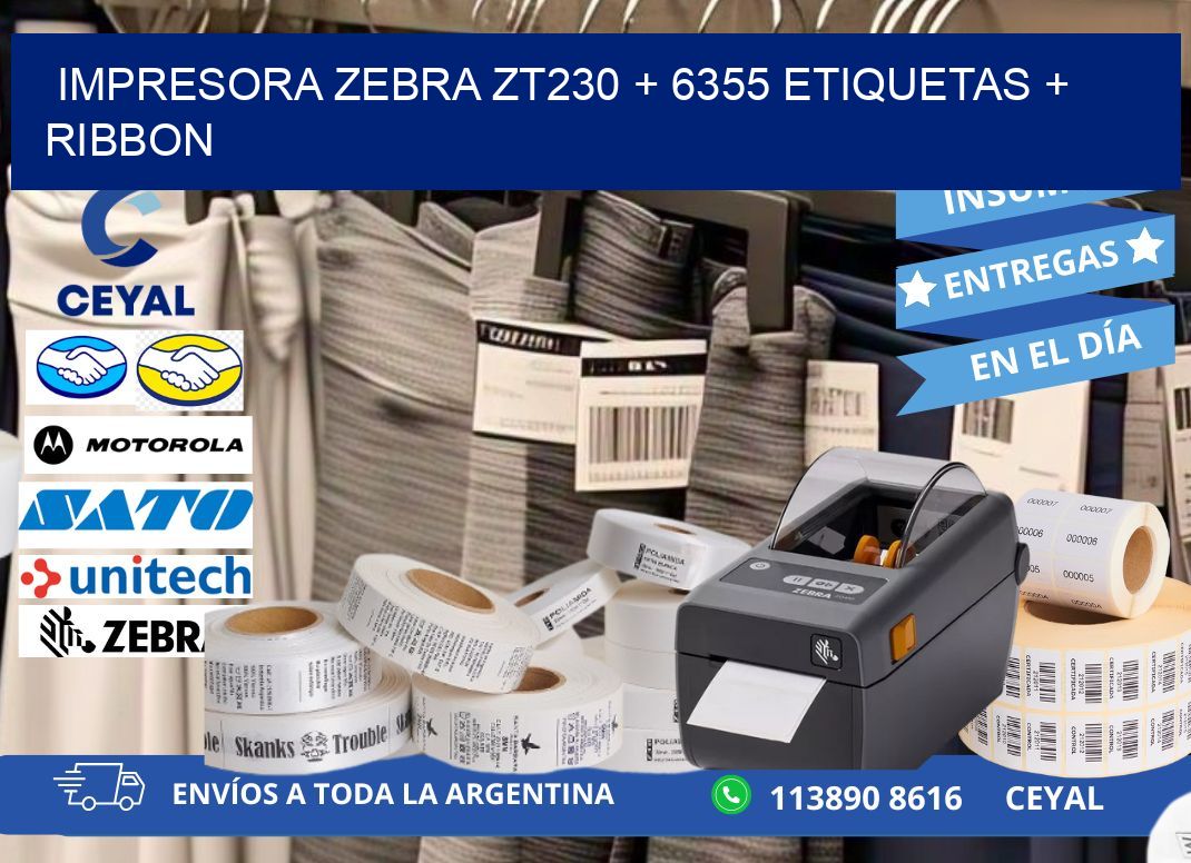 impresora zebra zt230 + 6355 etiquetas + ribbon