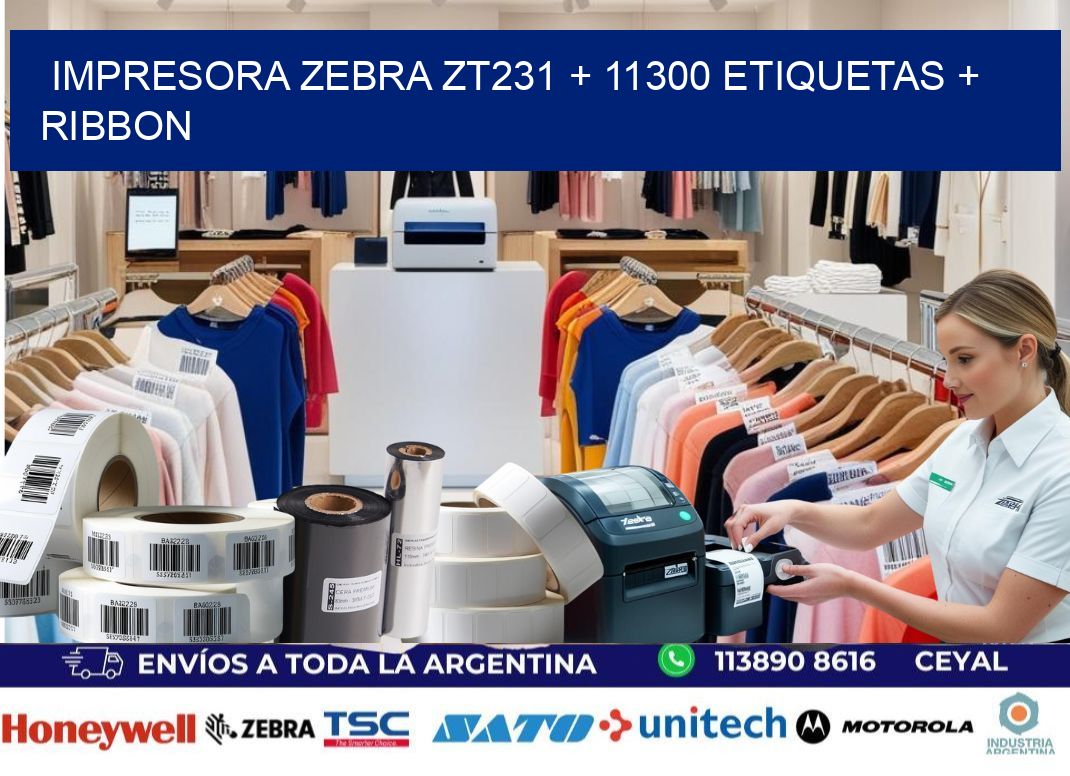 impresora zebra zt231 + 11300 etiquetas + ribbon