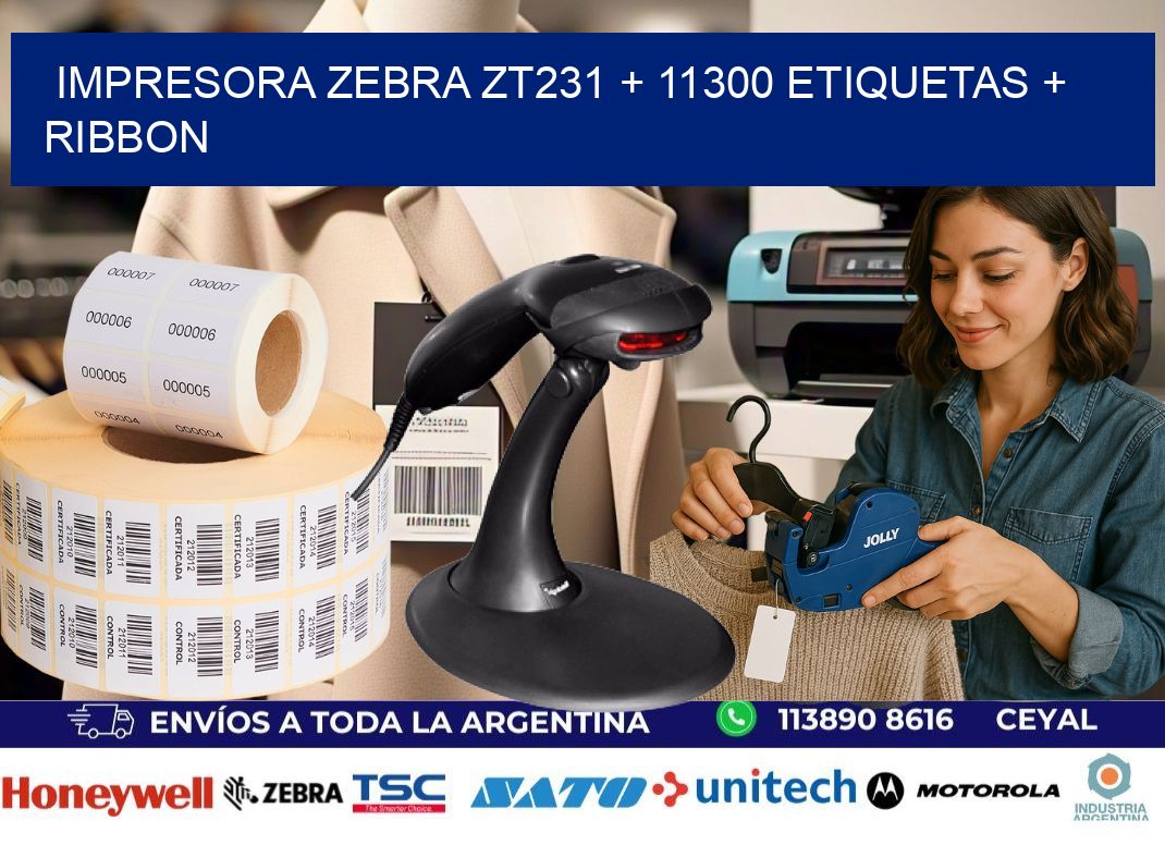 impresora zebra zt231 + 11300 etiquetas + ribbon