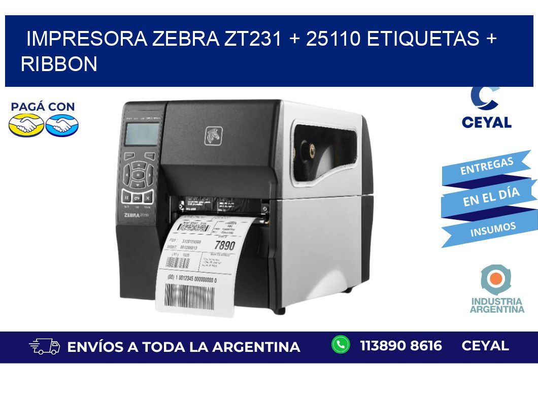impresora zebra zt231 + 25110 etiquetas + ribbon