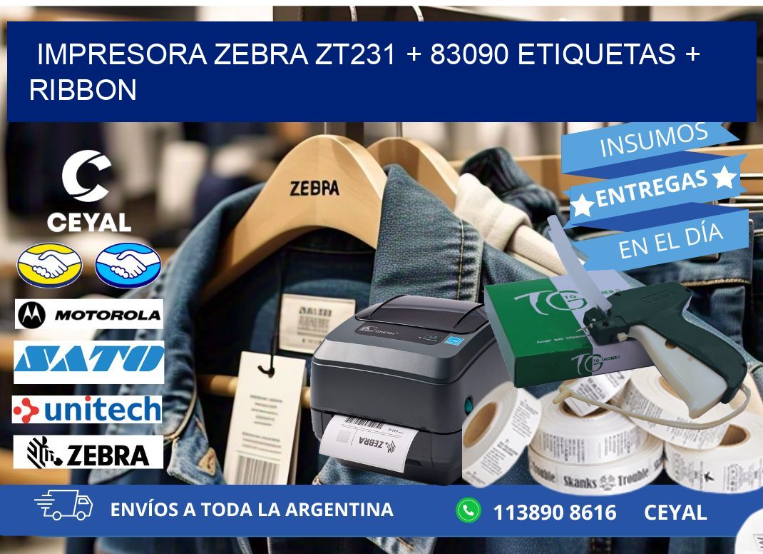 impresora zebra zt231 + 83090 etiquetas + ribbon