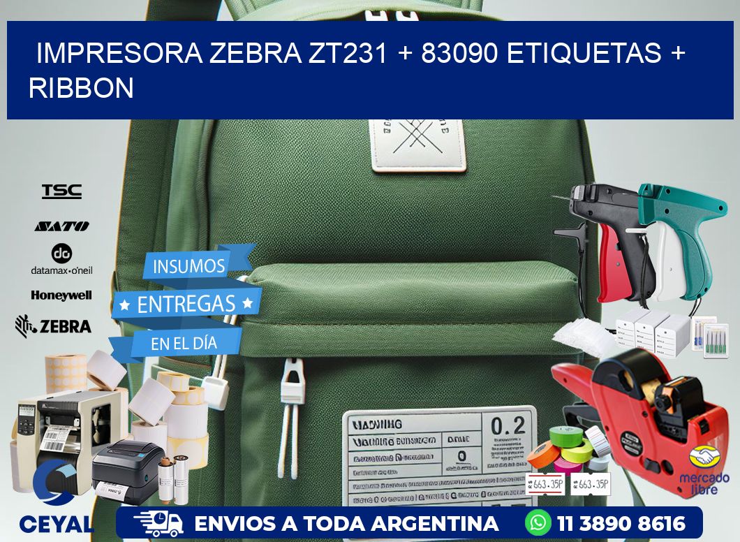 impresora zebra zt231 + 83090 etiquetas + ribbon
