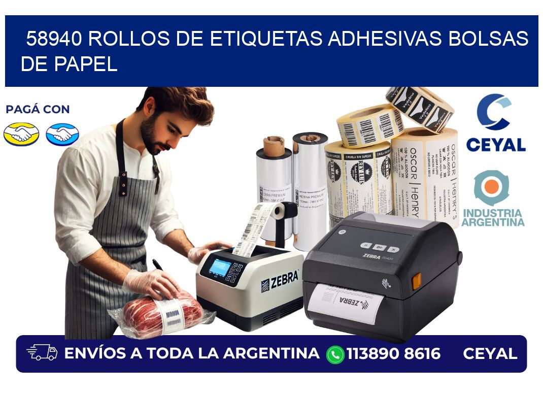 58940 rollos de etiquetas adhesivas bolsas de papel