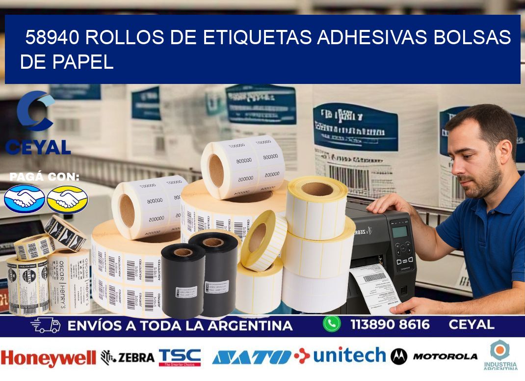 58940 rollos de etiquetas adhesivas bolsas de papel