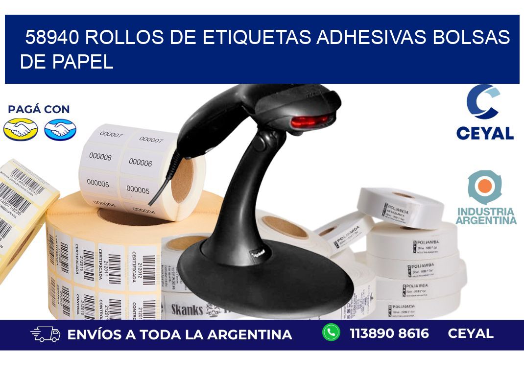 58940 rollos de etiquetas adhesivas bolsas de papel
