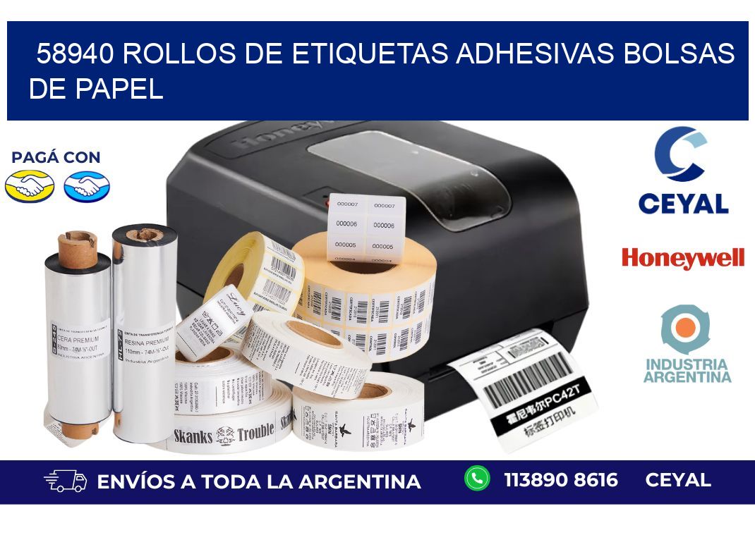 58940 rollos de etiquetas adhesivas bolsas de papel