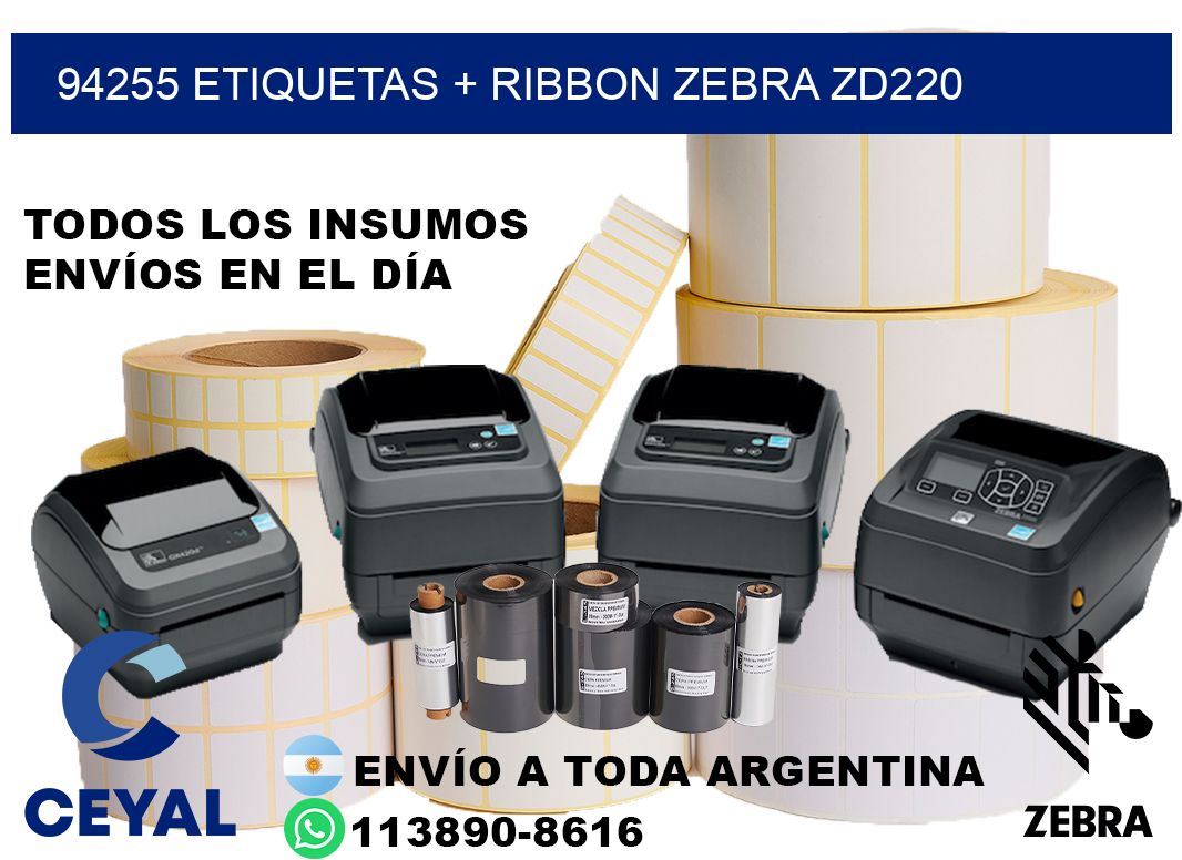 94255 etiquetas + ribbon zebra zd220
