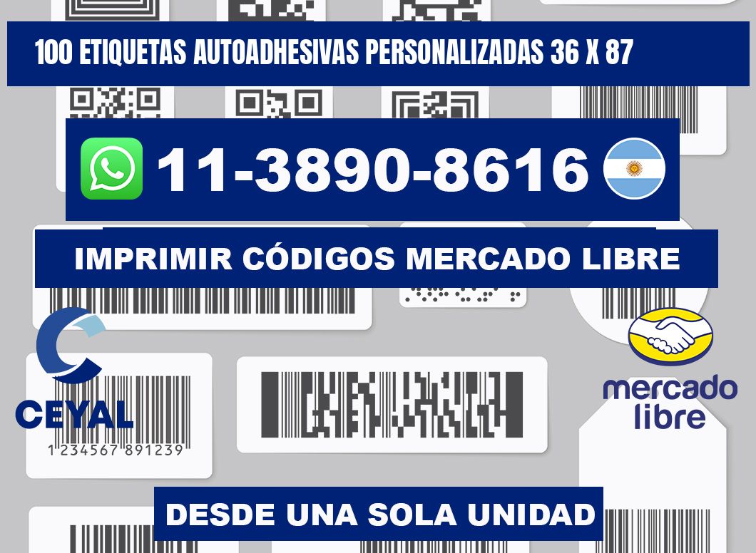 100 Etiquetas autoadhesivas personalizadas 36 x 87