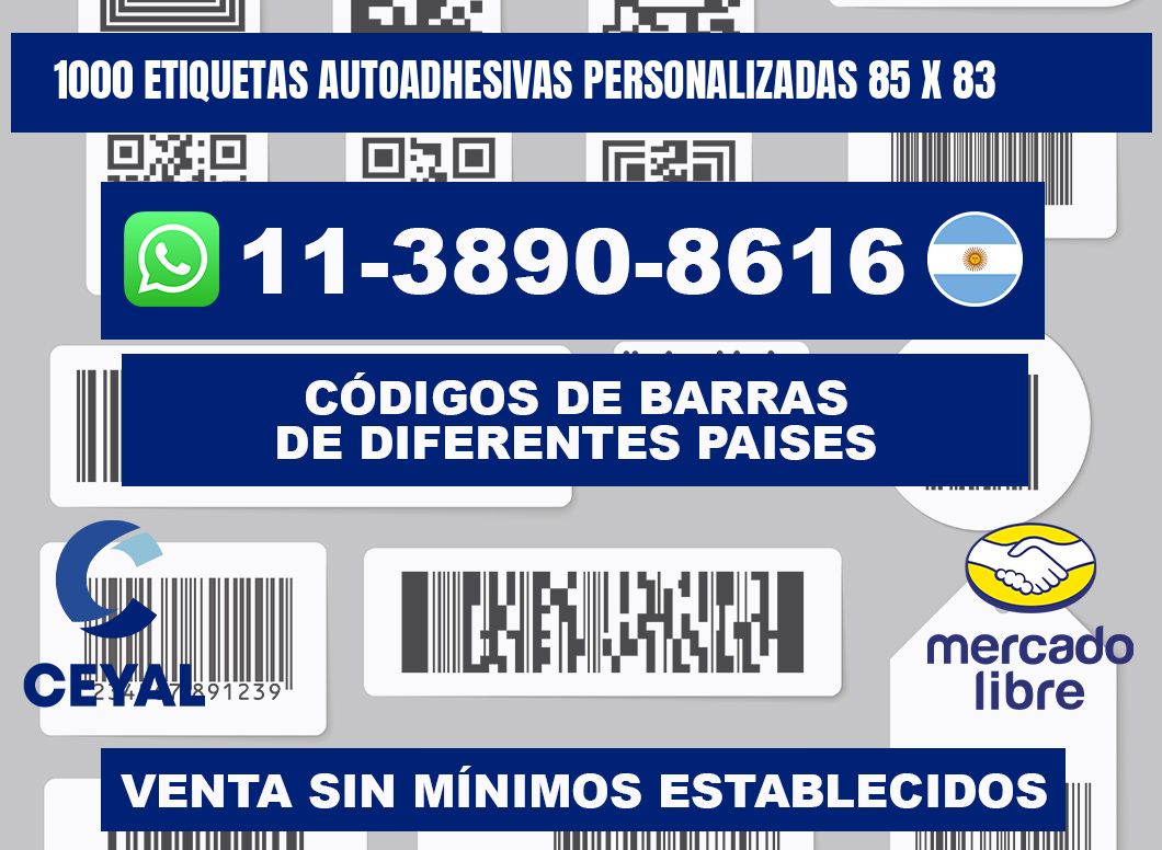 1000 Etiquetas autoadhesivas personalizadas 85 x 83