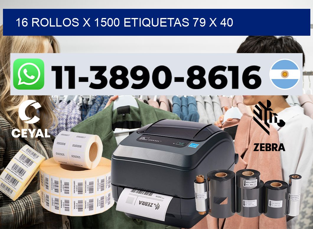 16 rollos x 1500 etiquetas 79 x 40