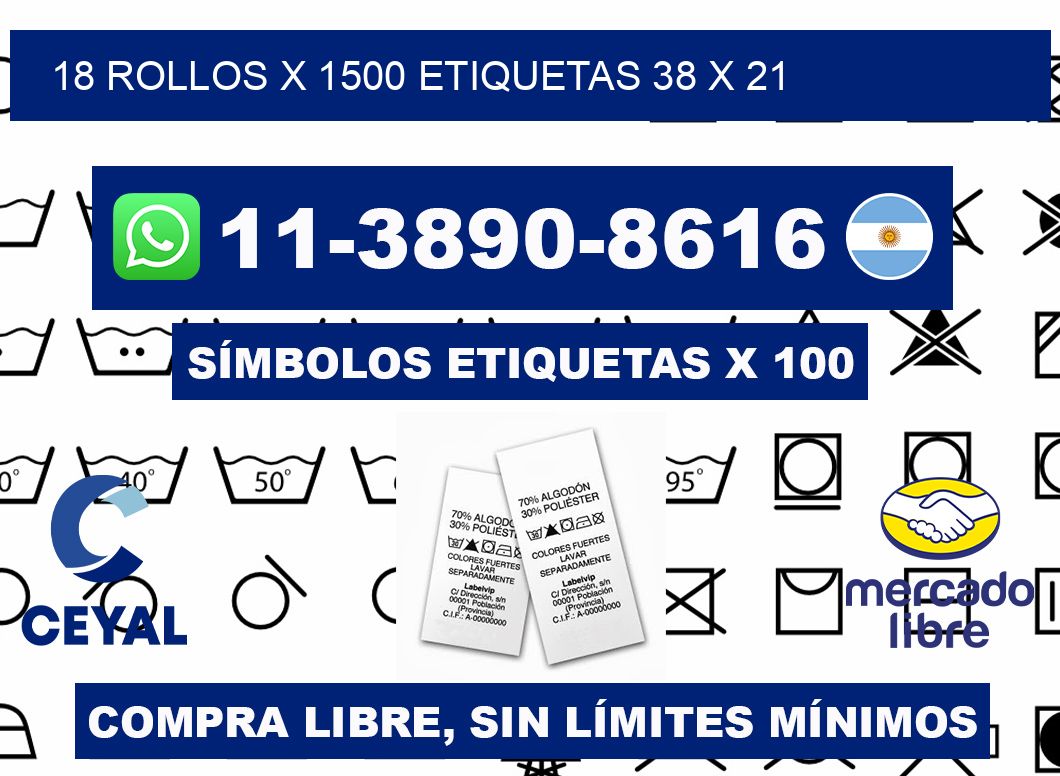 18 rollos x 1500 etiquetas 38 x 21