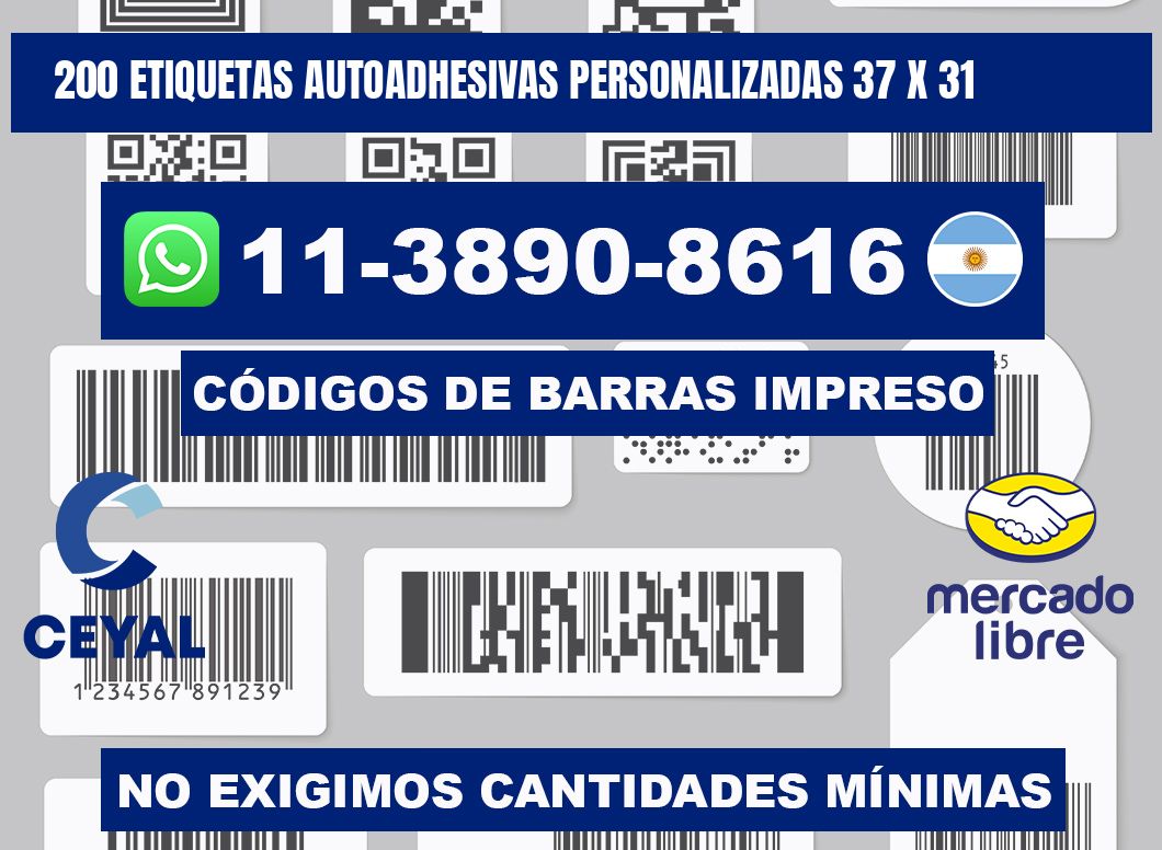 200 Etiquetas autoadhesivas personalizadas 37 x 31