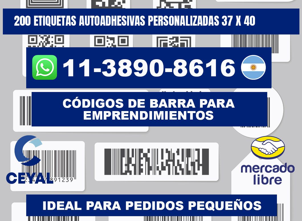 200 Etiquetas autoadhesivas personalizadas 37 x 40