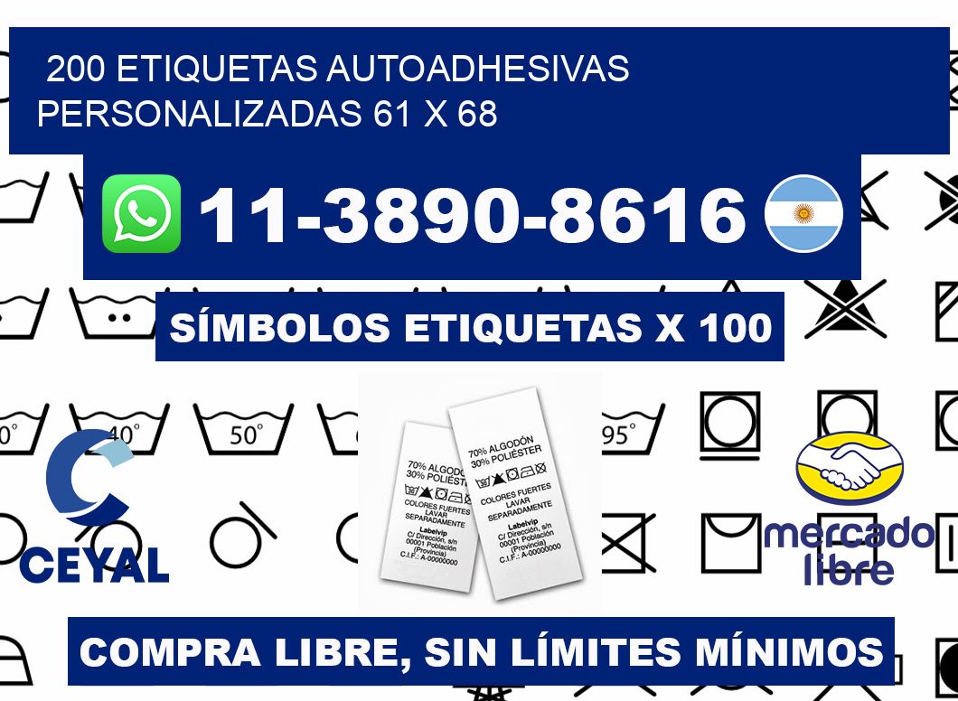 200 Etiquetas autoadhesivas personalizadas 61 x 68