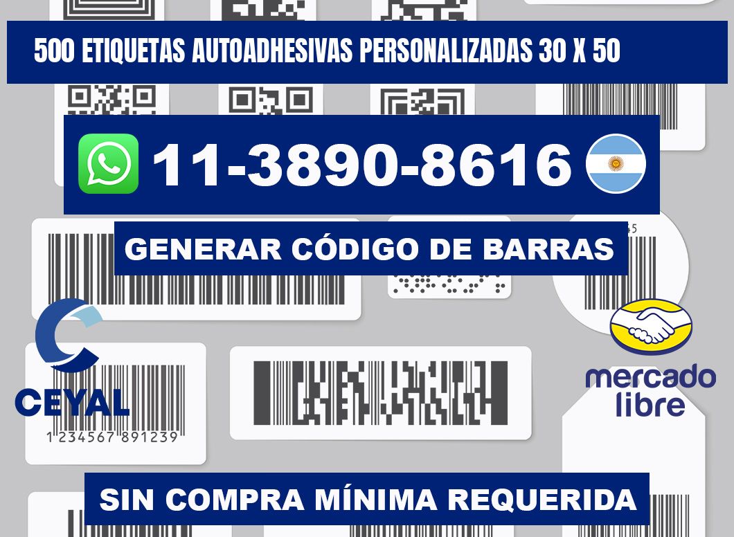 500 Etiquetas autoadhesivas personalizadas 30 x 50