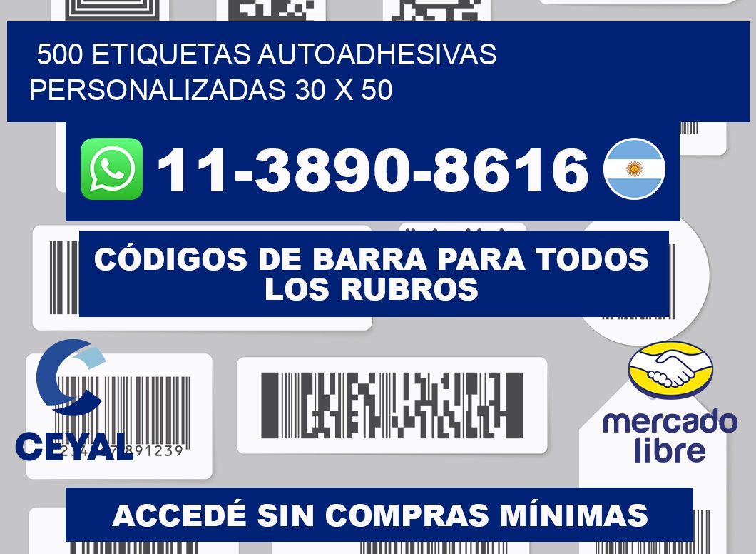 500 Etiquetas autoadhesivas personalizadas 30 x 50