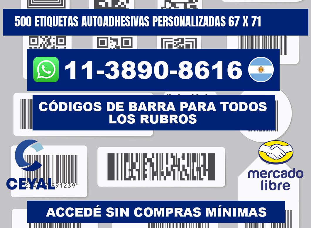 500 Etiquetas autoadhesivas personalizadas 67 x 71