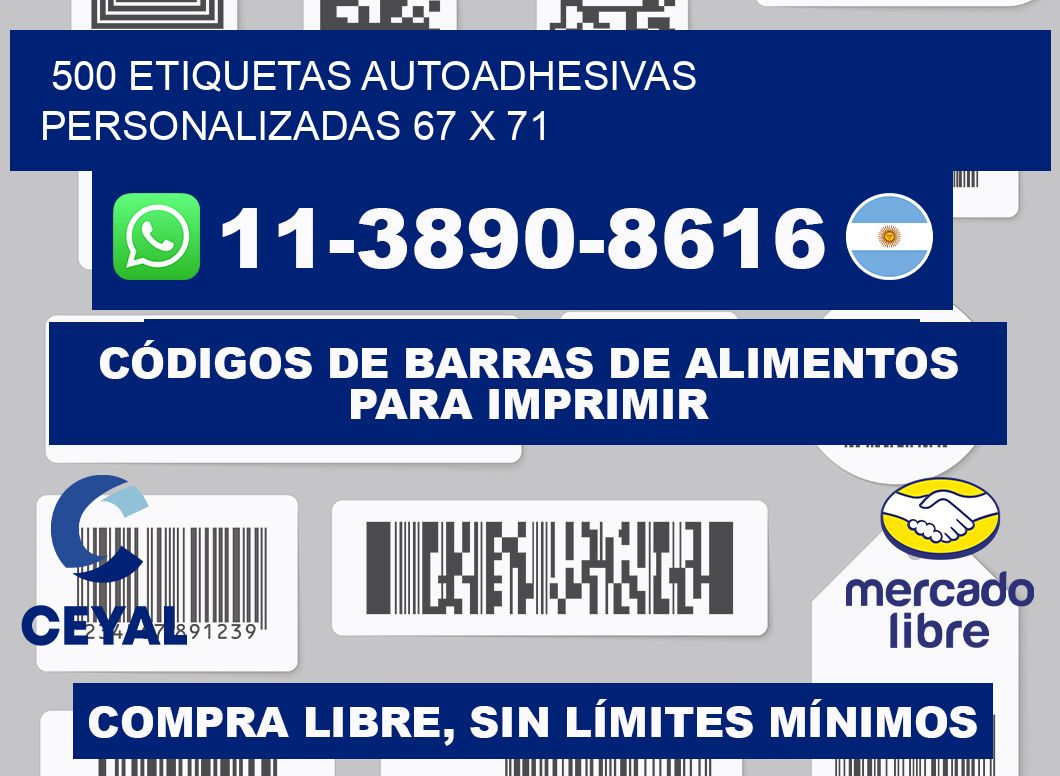 500 Etiquetas autoadhesivas personalizadas 67 x 71