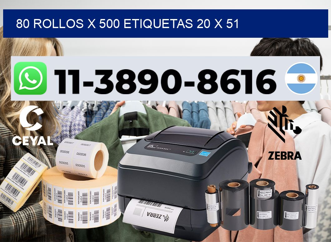 80 rollos x 500 etiquetas 20 x 51