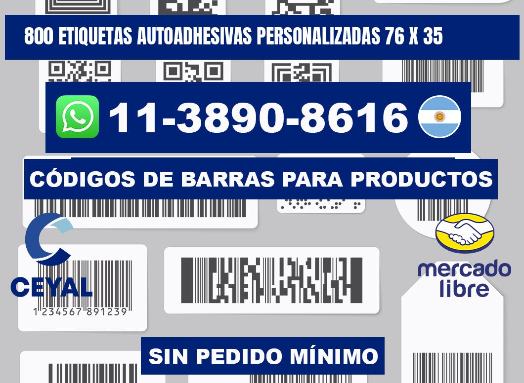800 Etiquetas autoadhesivas personalizadas 76 x 35