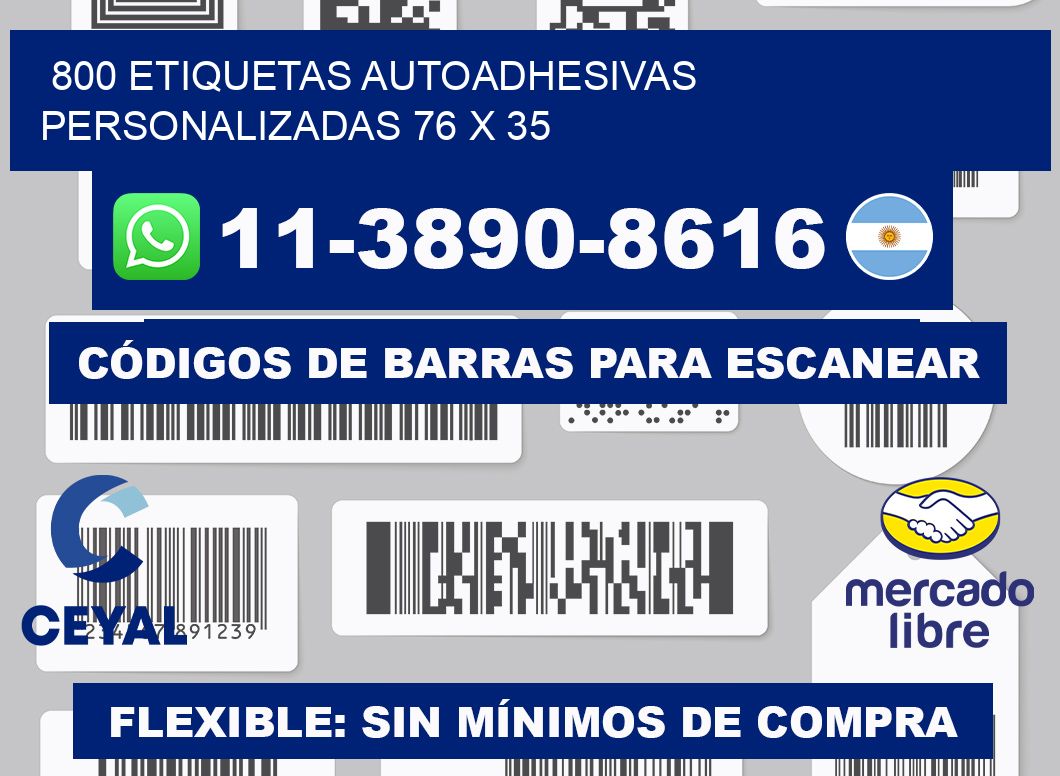 800 Etiquetas autoadhesivas personalizadas 76 x 35