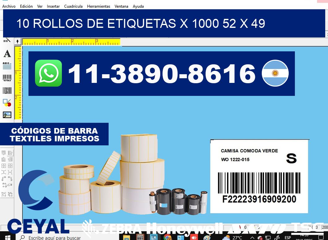 10 rollos de etiquetas x 1000 52 x 49